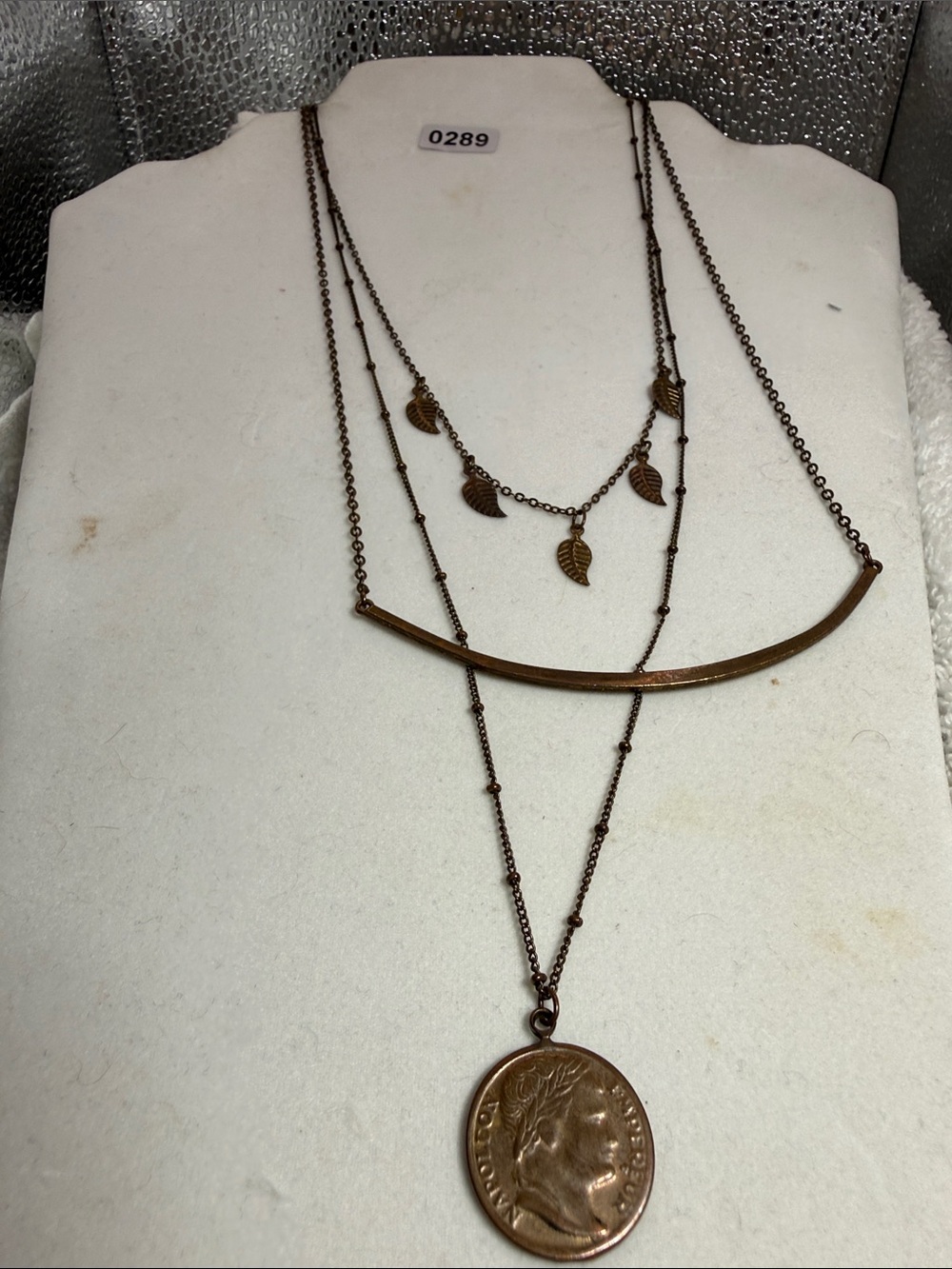 Multi Layered Bronze Leaf and Coin Necklace - Antique Bronze